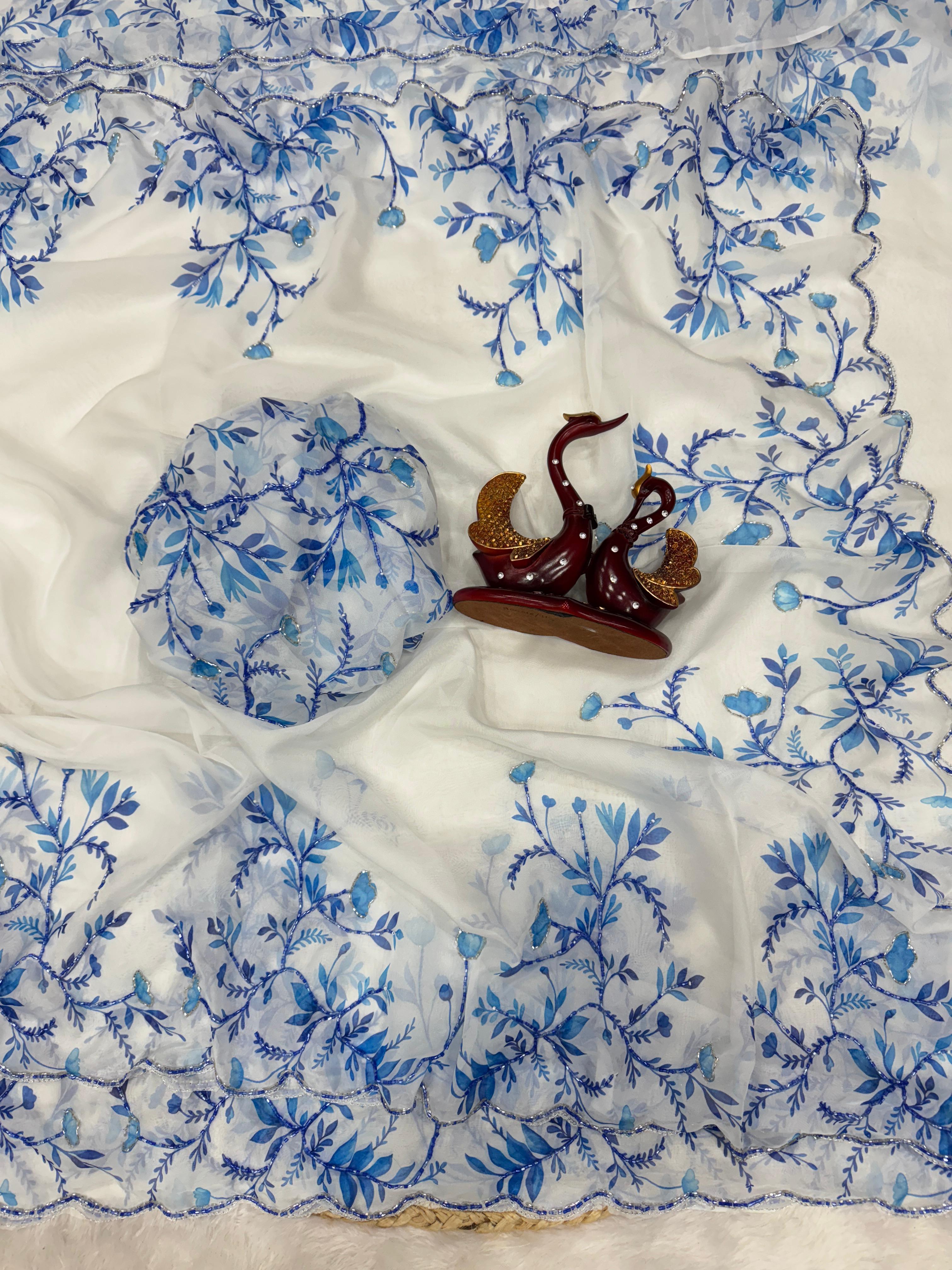 New Trending Floral Handwork Saree Collection - View 2