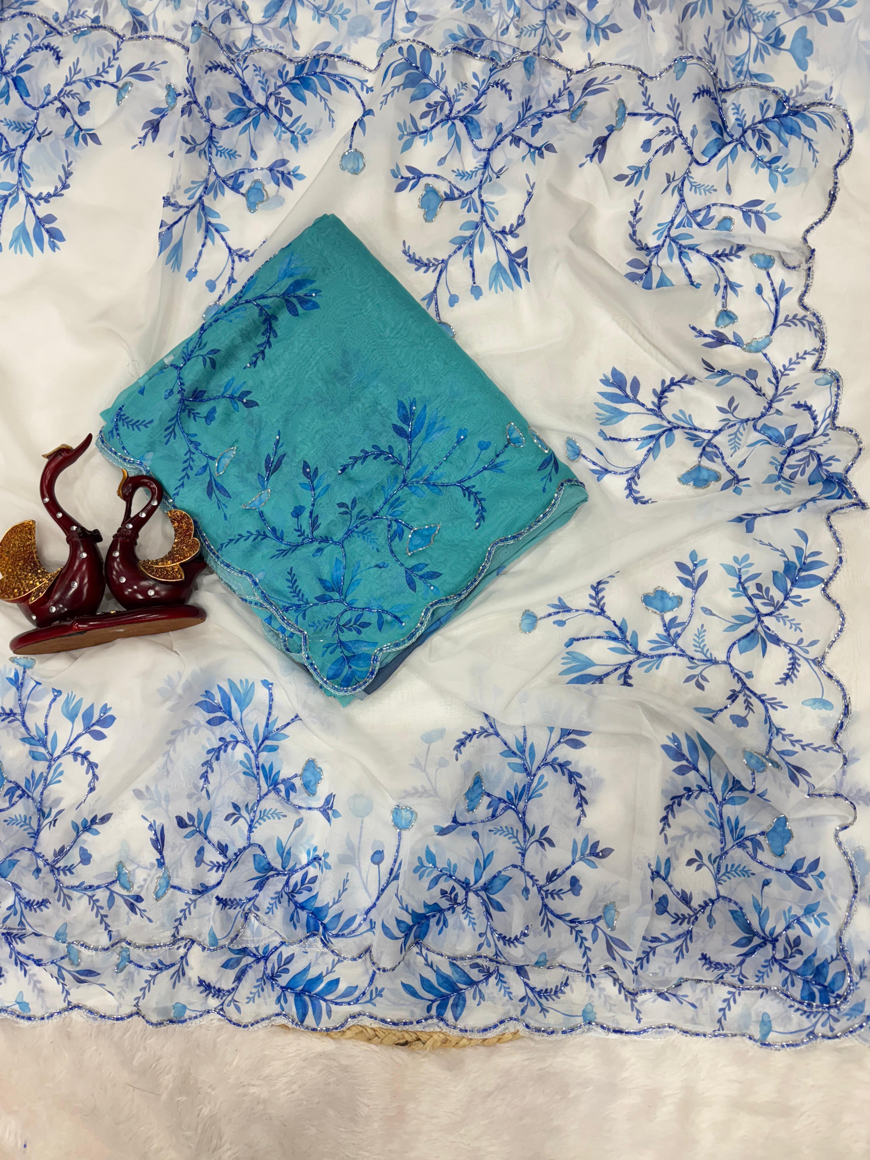 New Trending Floral Handwork Saree Collection - View 5