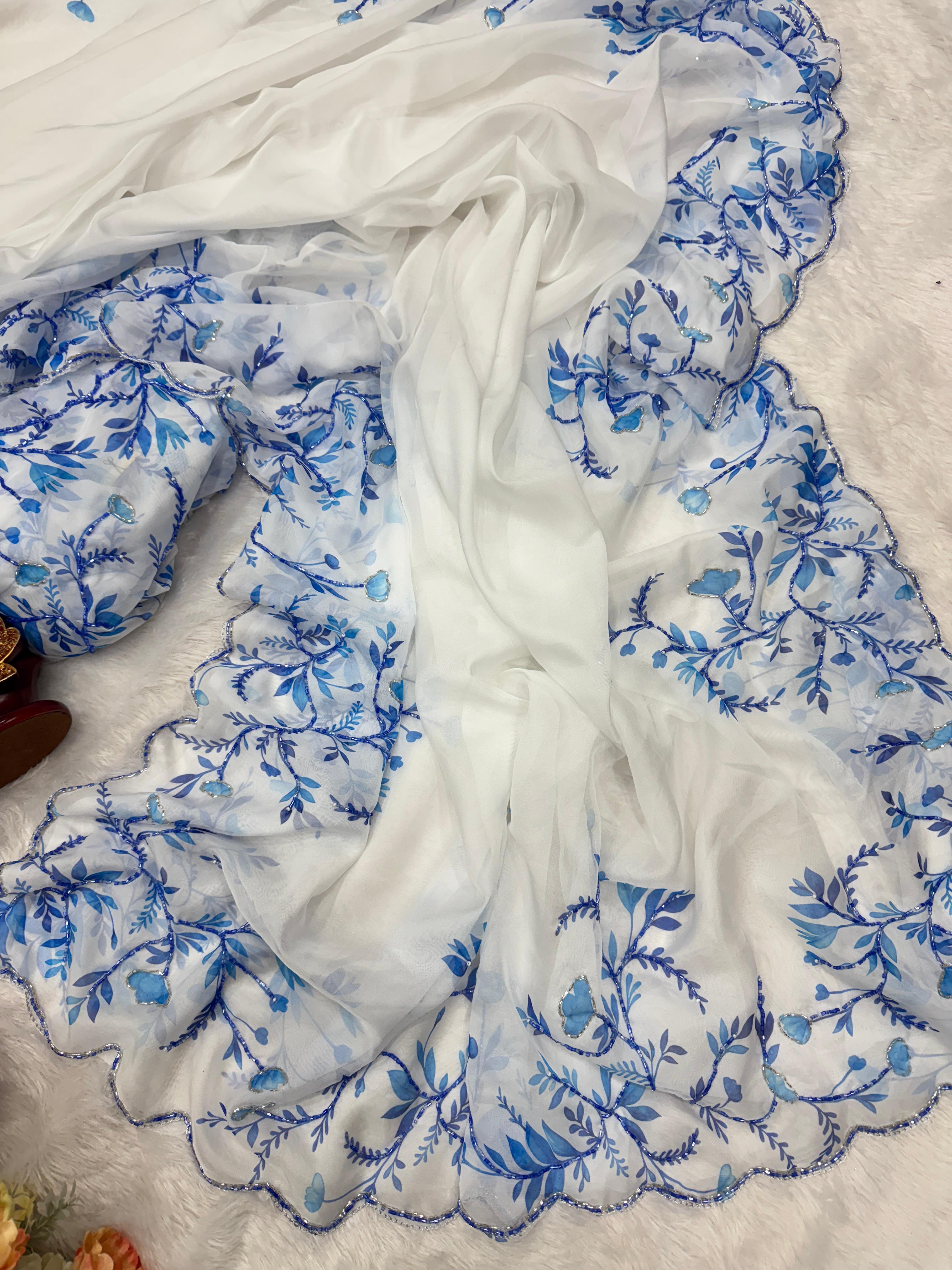 New Trending Floral Handwork Saree Collection - View 4