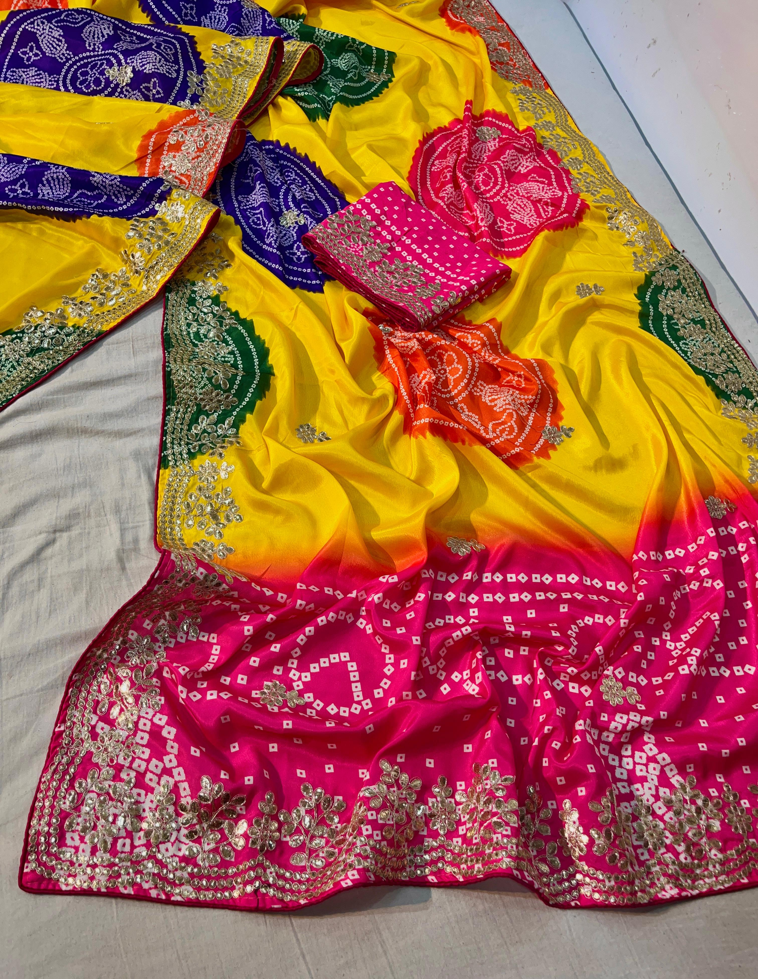 Premium Chinon Silk Digital Bandej Saree - View 4