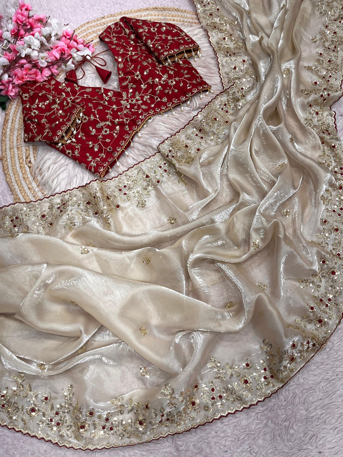 Celebrity Look Jimmy Choo Satin Saree - View 4