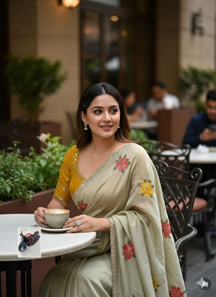 Chiffon Floral Embroidery Saree with Mirror Work - Chiffon Saree Online India - Buy at ₹1150 - Image 1