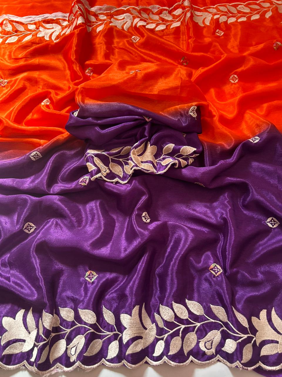 Soft Chinnon Saree with Heavy Embroidery & Zari Work - Soft Chinon Saree Online India - Buy at ₹1299 - Image 1