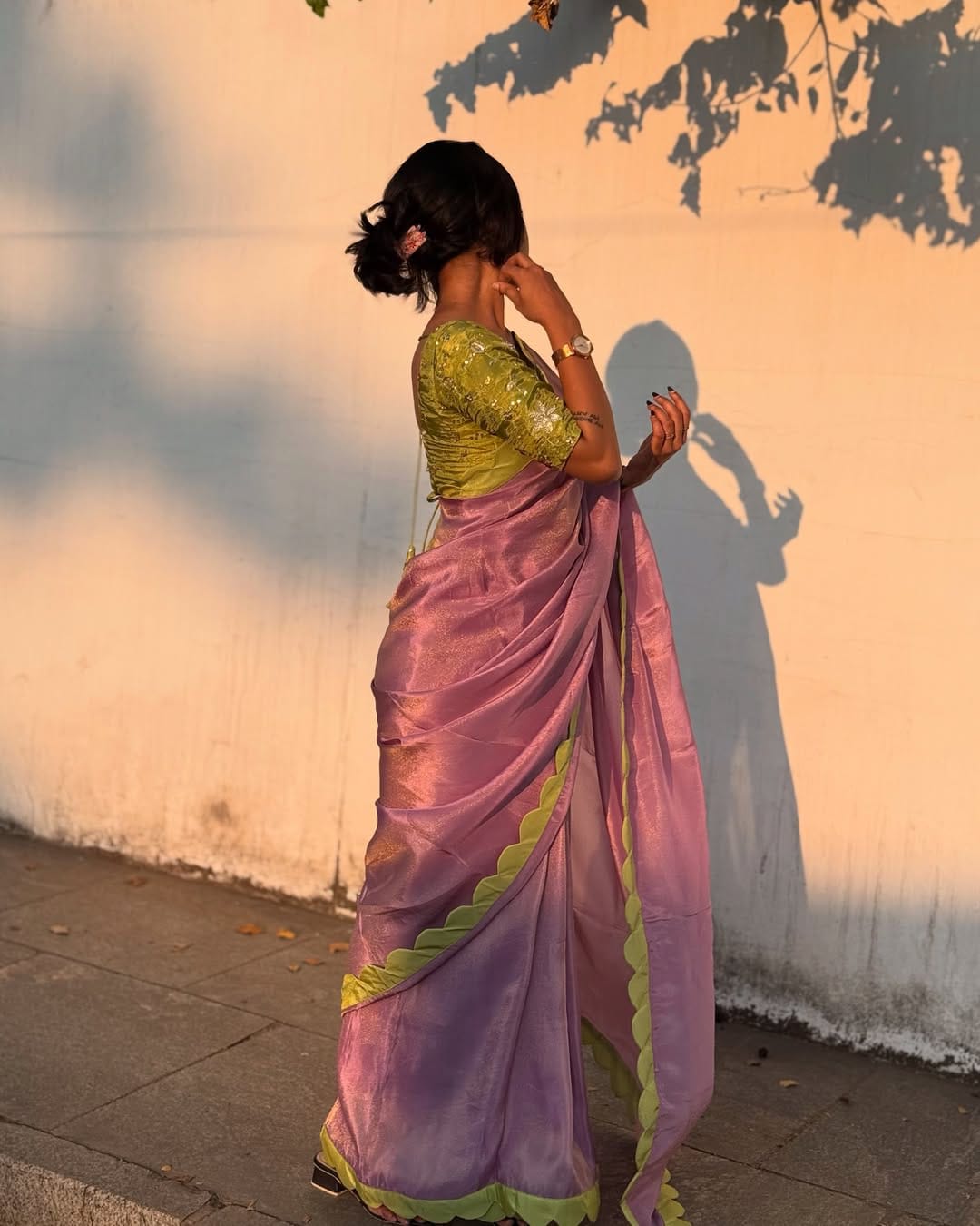 Delicate Blooms with Lace Border Dreams - Chinon Silk Saree Online India - Buy at ₹1150 - Image 1