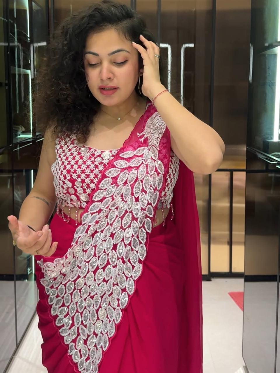 New Super Trending Embroidery Sequence Ready-to-Wear Saree