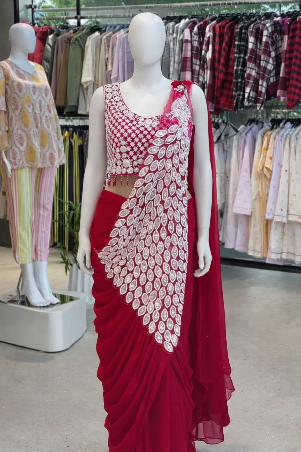 New Super Trending Embroidery Sequence Ready-to-Wear Saree