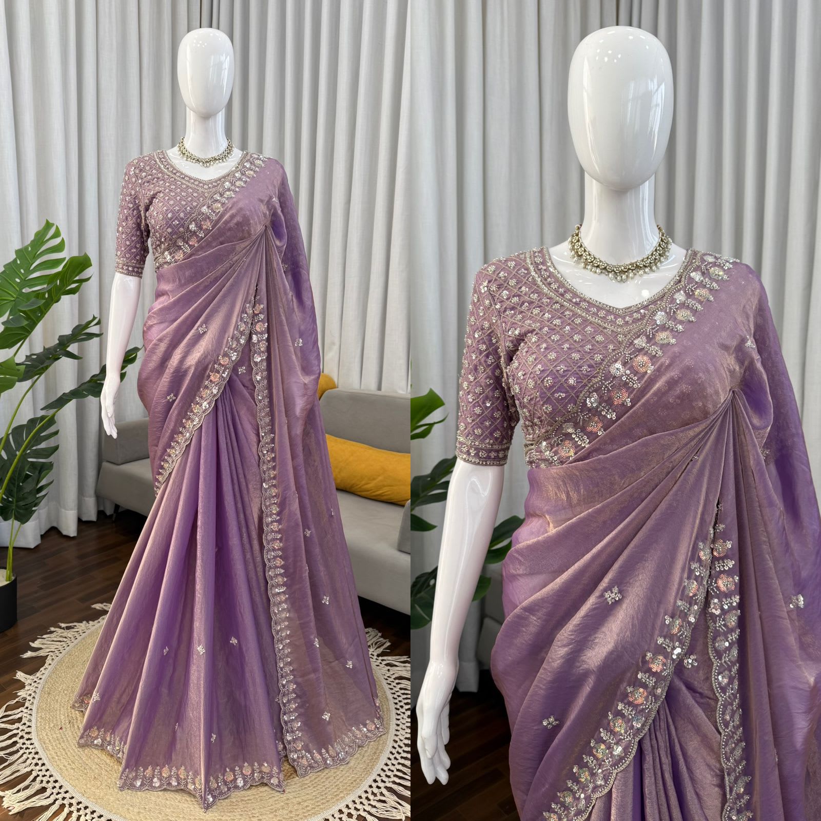 Designer Fendy Silk Saree with Beads Work – Elegance Redefined - View 5