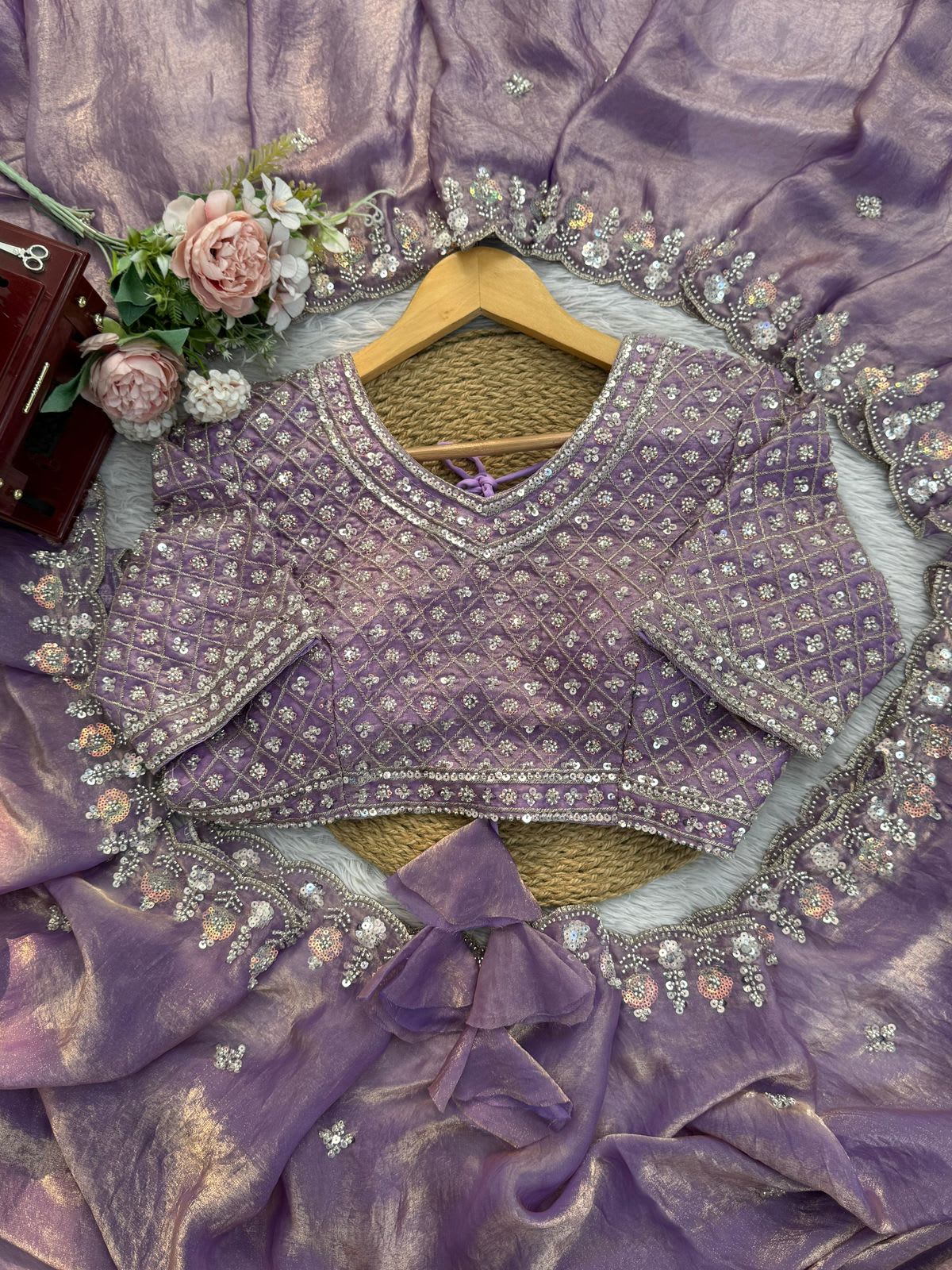 Designer Fendy Silk Saree with Beads Work – Elegance Redefined - View 2