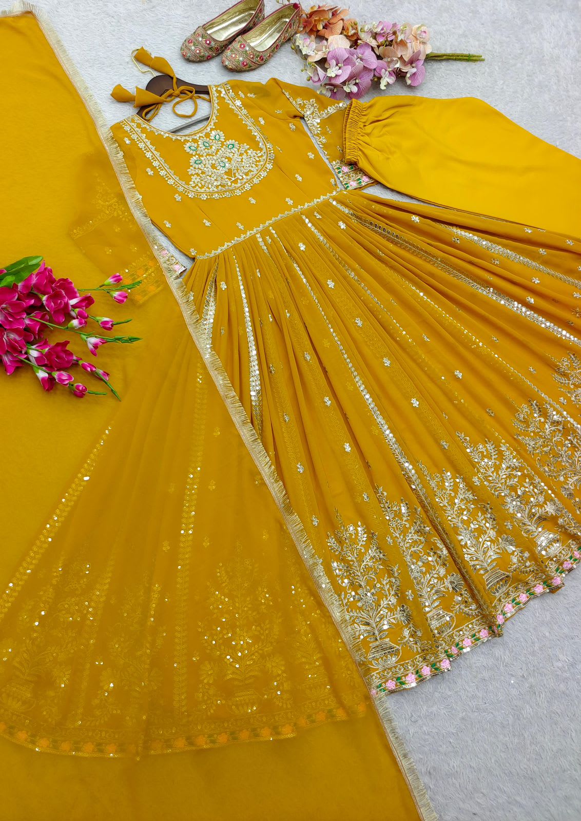 Heavy Pure Blooming Georgette Gown Set – Ready to Wear - View 2