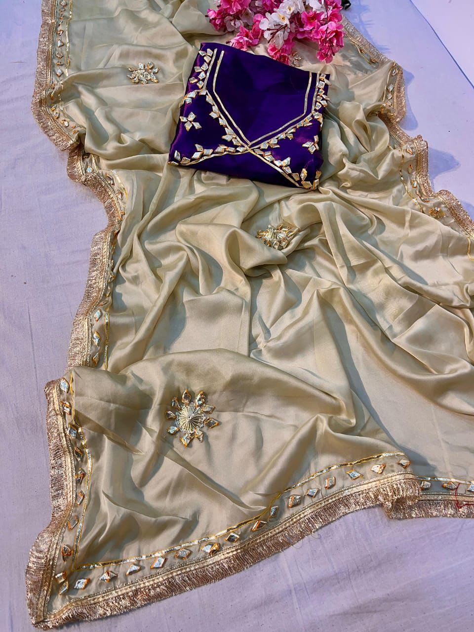 Semi Star Georgette Saree with Kacchi Gotapatti Work - Star Georgette Saree Online India - Buy at ₹1599 - Image 1