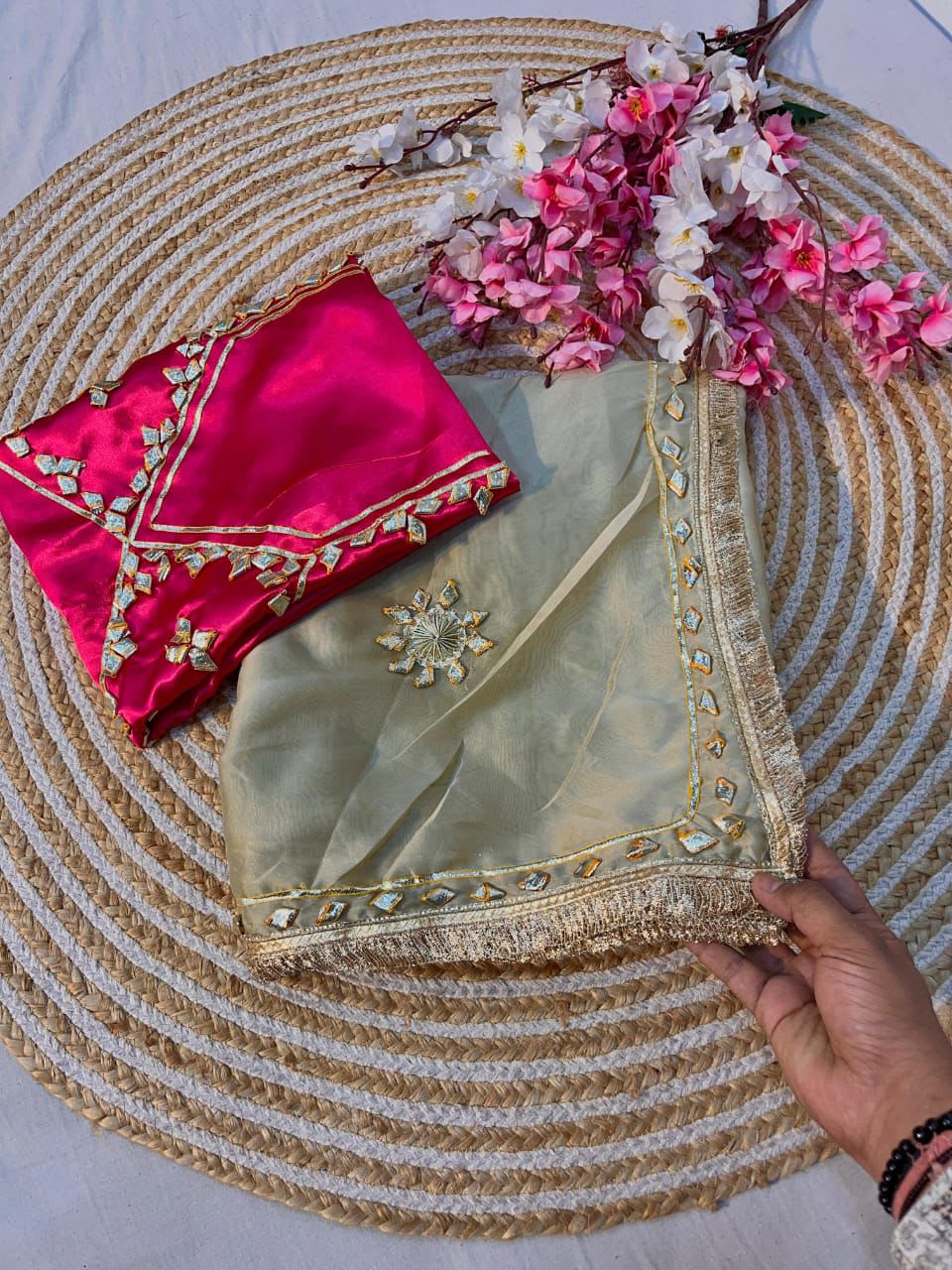 Semi Star Georgette Saree with Kacchi Gotapatti Work - View 2