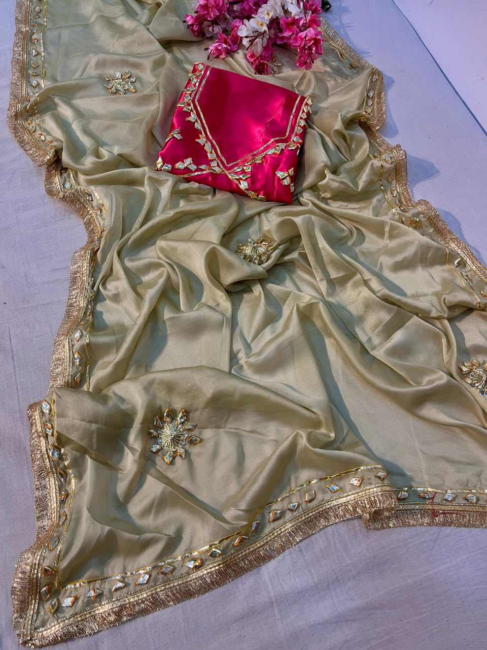 Semi Star Georgette Saree with Kacchi Gotapatti Work - Star Georgette Saree Online India - Buy at ₹1599 - Image 1