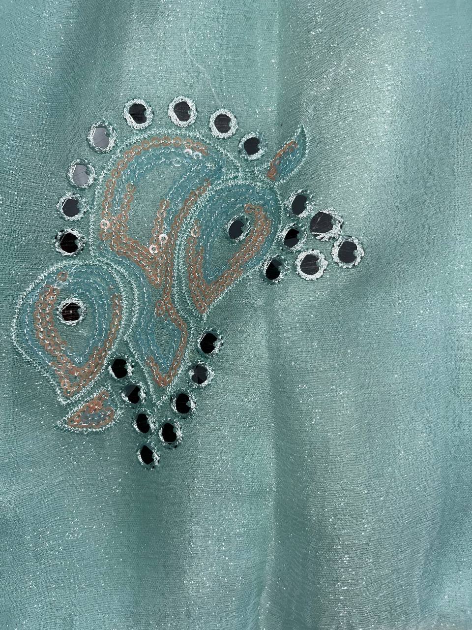 Shimmer Chiffon Saree – Mint Green Elegance - View 4