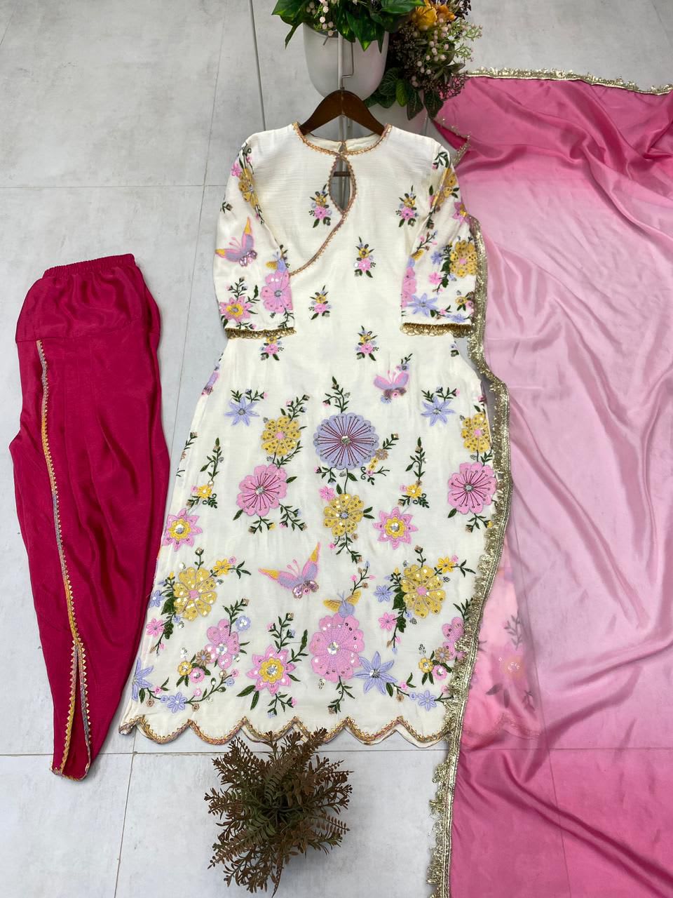 Designer Embroidered Boat Neck Top with Tulip Salwar Set - View 4