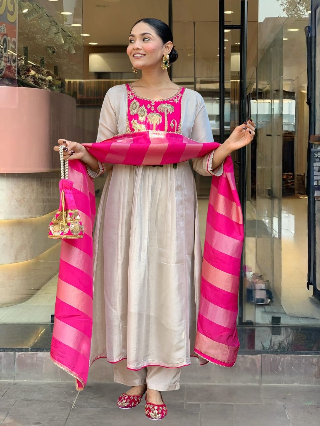 New Launch – Silk Embroidered Flared Kurta Set - View 2