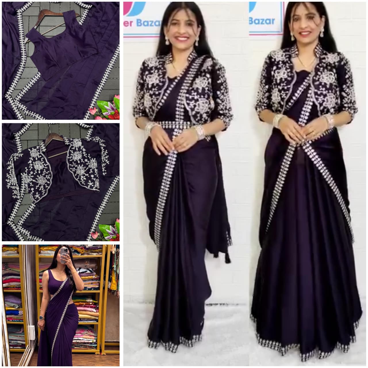 Ready to Wear - Trending Embroidery Sequence Work Saree with Koti