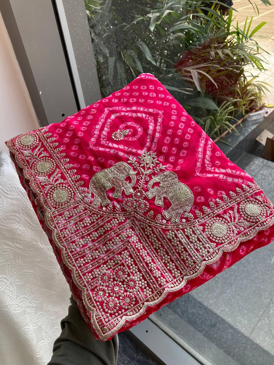 Bandhej Wedding Wear Saree - Georgette Saree Online India - Buy at ₹1599 - Image 1