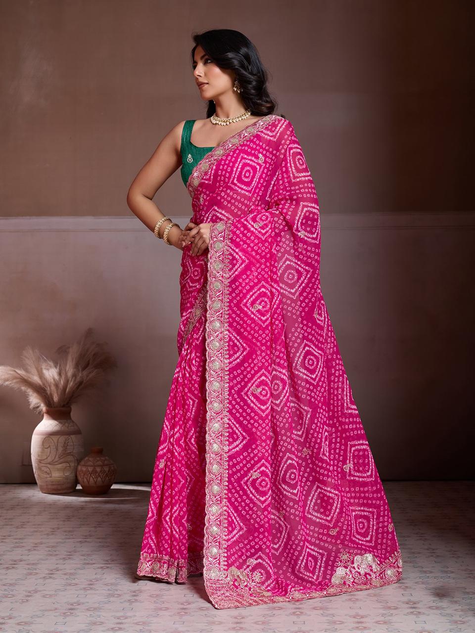 Bandhej Wedding Wear Saree - View 3