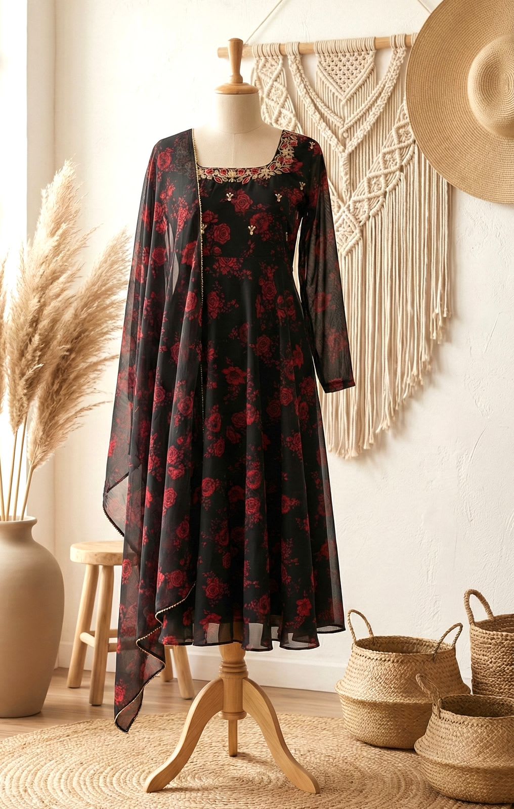 Rose Motif Anarkali Set - View 2