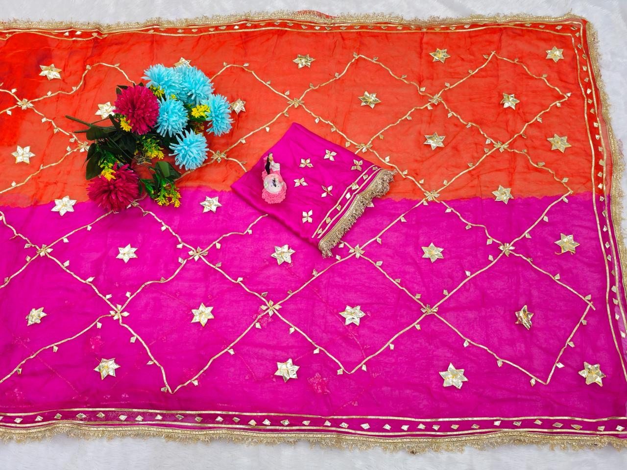 Most Viral & Trending Hand Charkhi Gotta Work Saree (Code: 1227) - Pure Chiffon Saree Online India - Buy at ₹2299 - Image 1