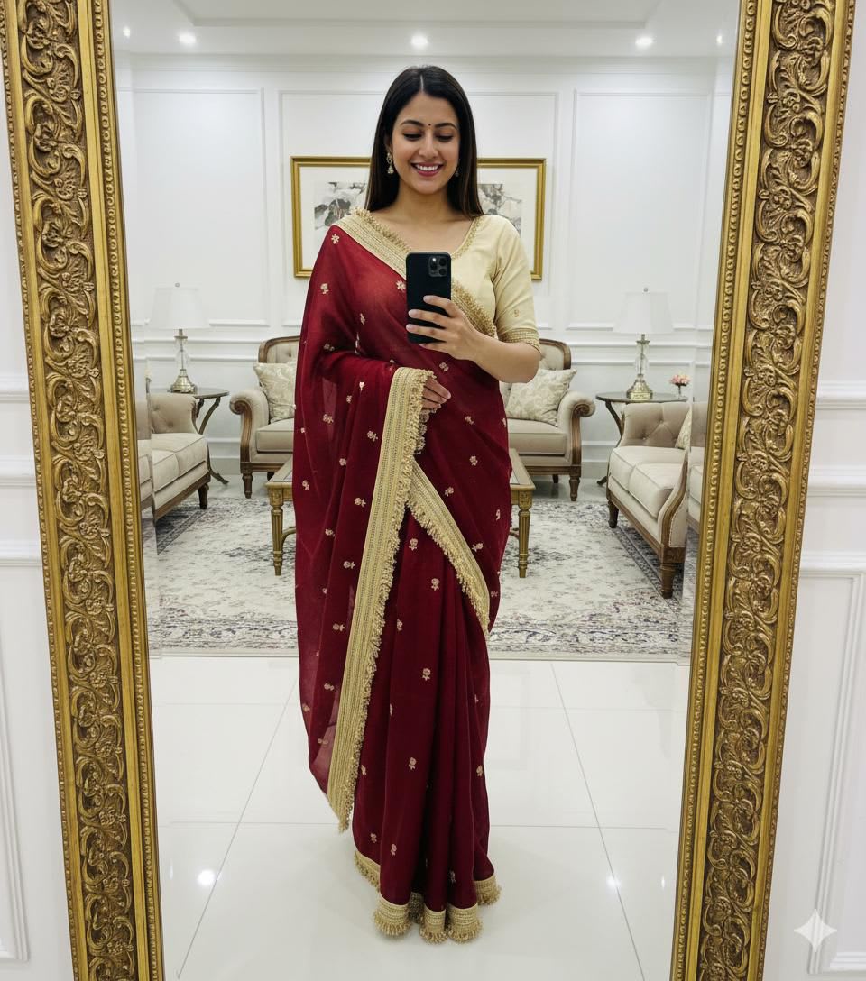 Designer Space Satin Saree - View 4