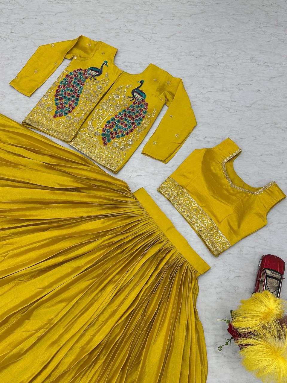 Haldi and Festival Special Crop Top with Jacket Set - View 5