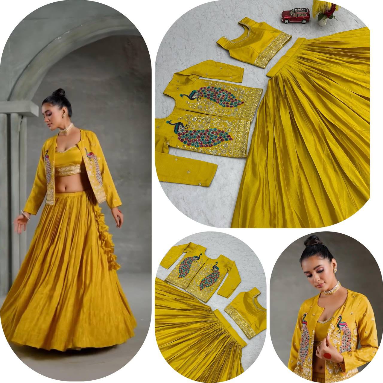 Haldi and Festival Special Crop Top with Jacket Set - Chinon Saree Online India - Buy at ₹2099 - Image 1