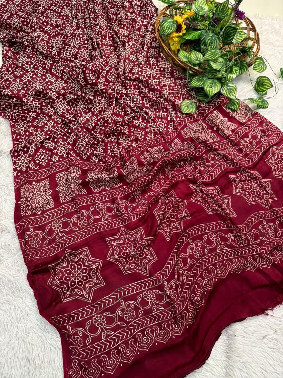 New Ajrakh Gajji Crepe Silk Saree - View 3