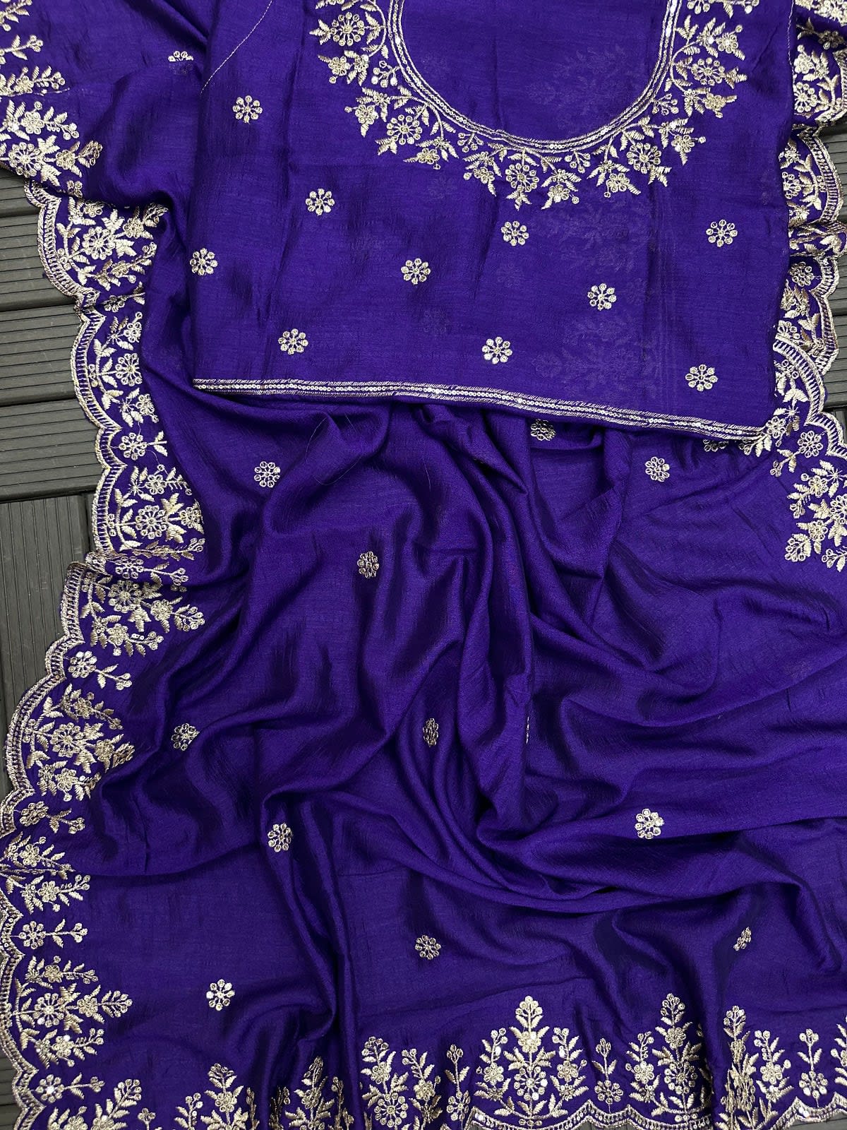Designer Vichitra Silk Embroidered Saree - View 4