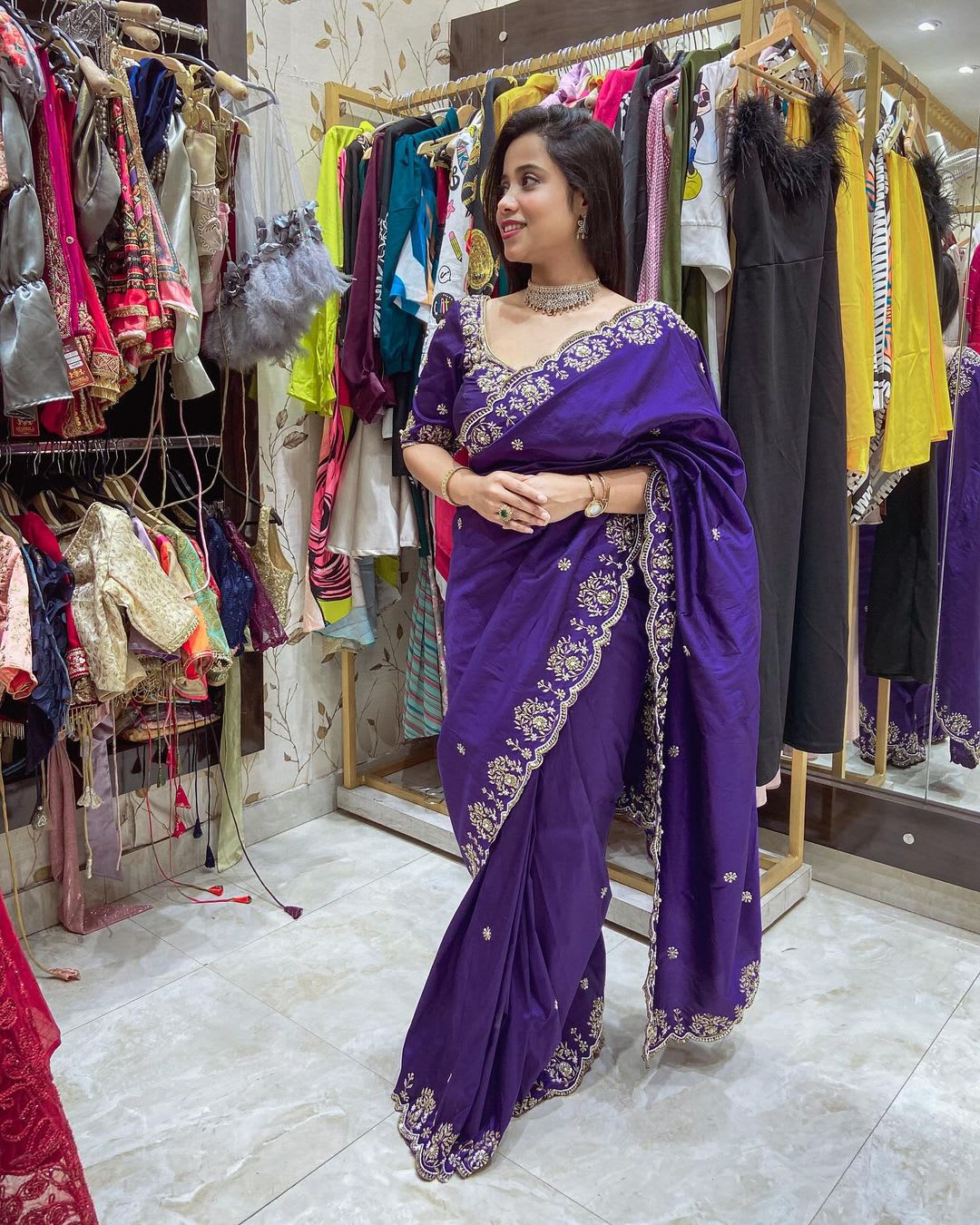 Designer Vichitra Silk Embroidered Saree - View 3