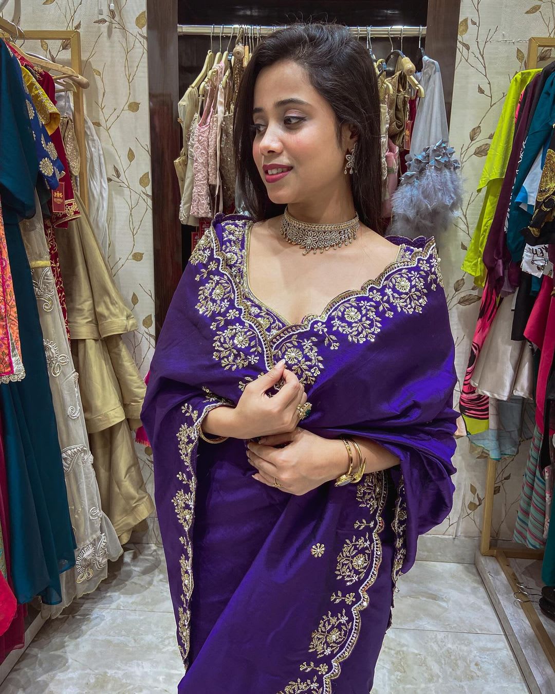 Designer Vichitra Silk Embroidered Saree - View 2