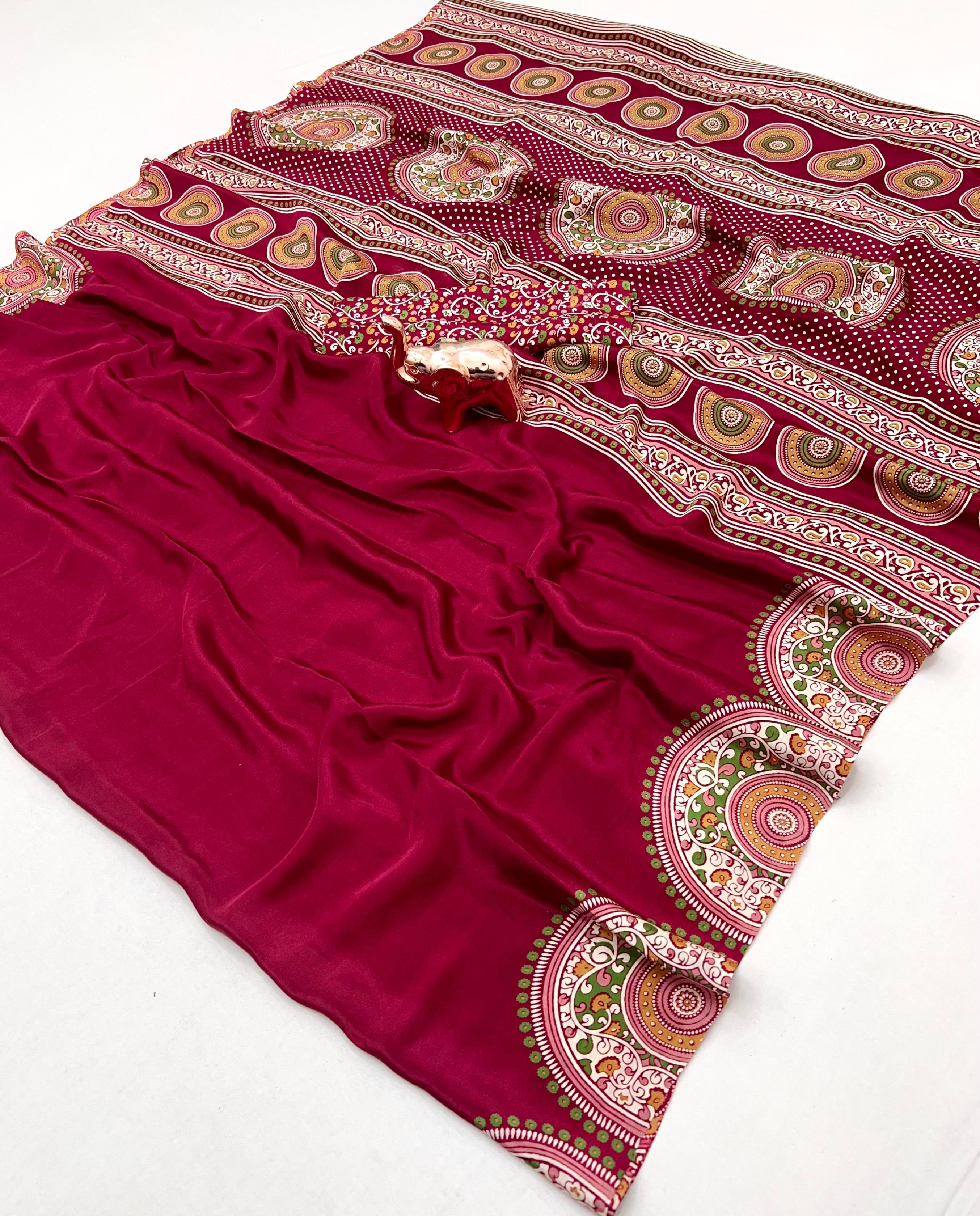 New Arrival – Kriyu Ajrakh Gajji Modal Silk Saree - Lagdi Gajji Crepe Soft Modal Silk Saree Online India - Buy at ₹1099 - Image 1