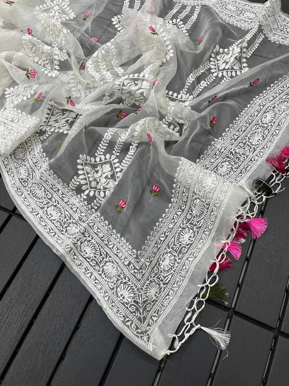 Pure Organza Silk Lucknowi Embroidered Saree - View 3