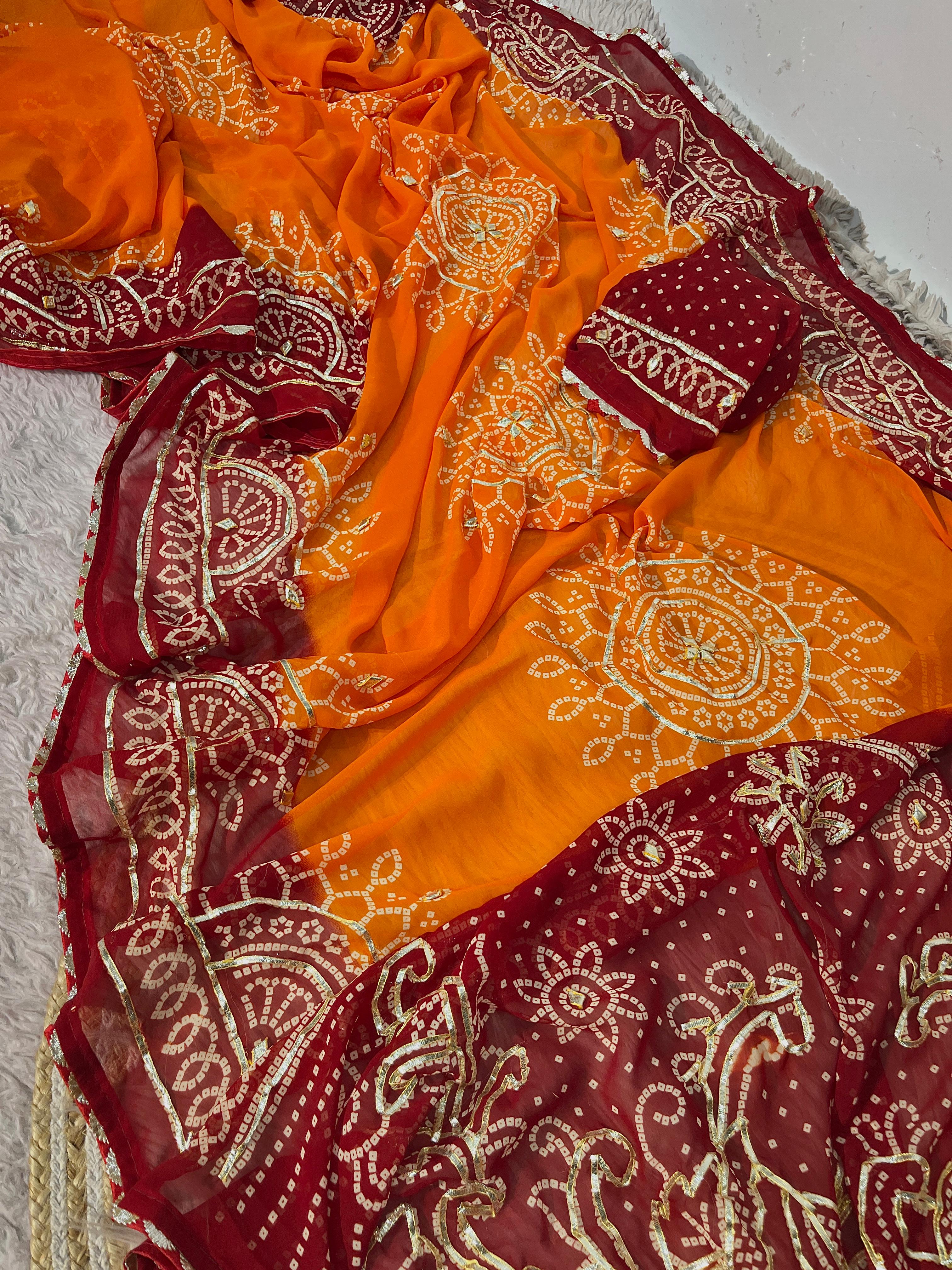 New Traditional Arrival – Bandhej Piliya Georgette Saree - View 2