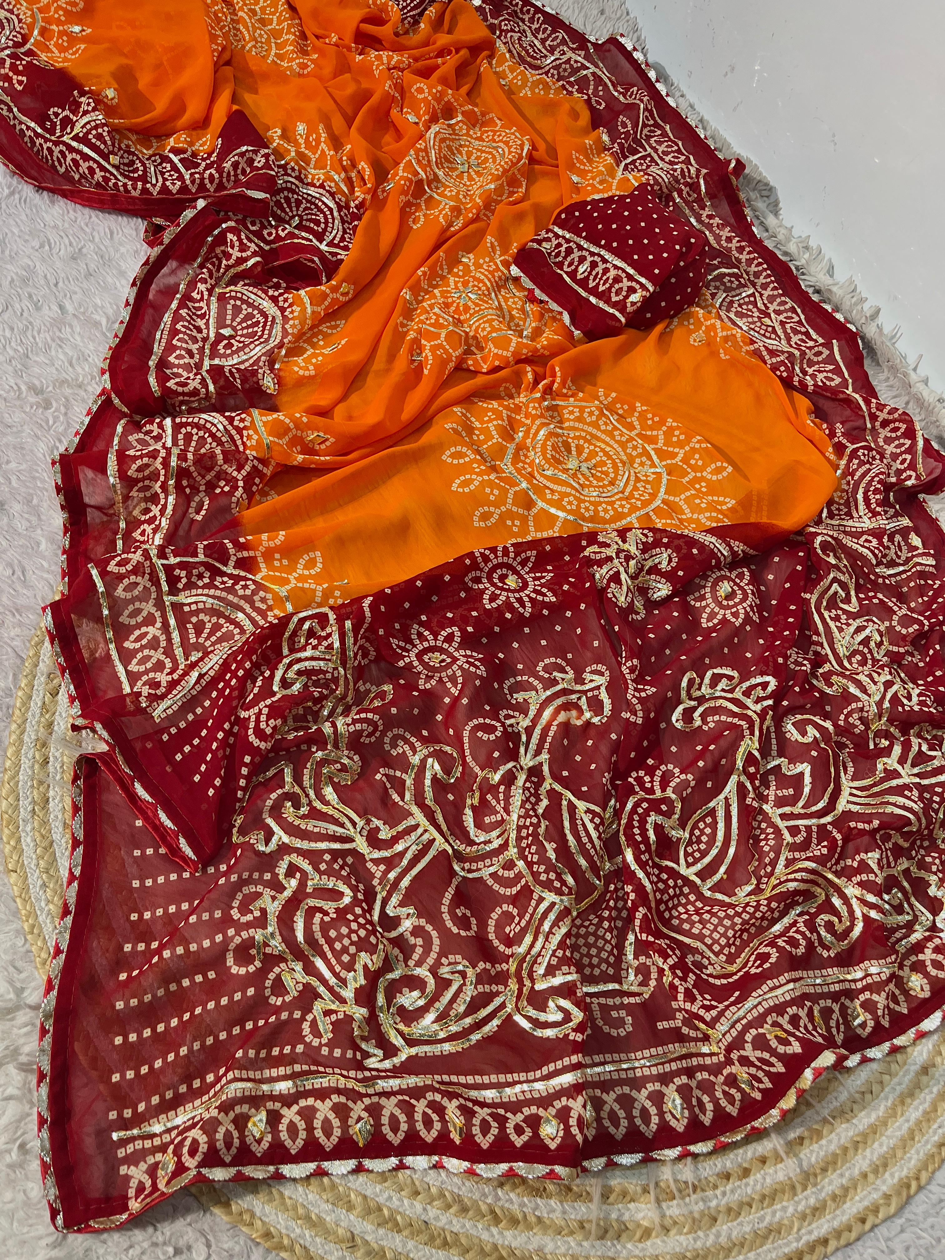 New Traditional Arrival – Bandhej Piliya Georgette Saree - Georgette Saree Online India - Buy at ₹1799 - Image 1