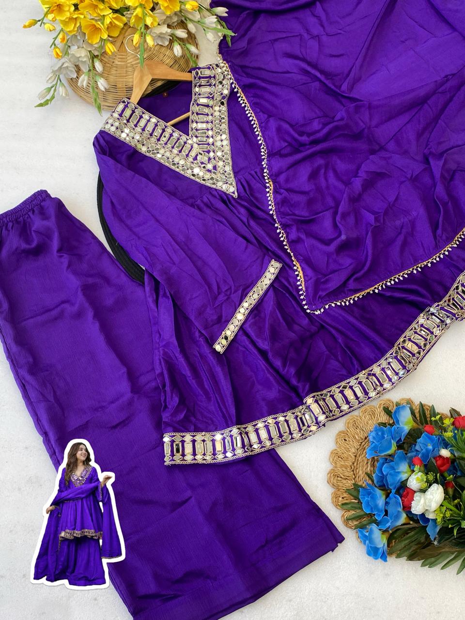 Aliya Cut Kediya Style Mirror Work Plazzo Set - View 2