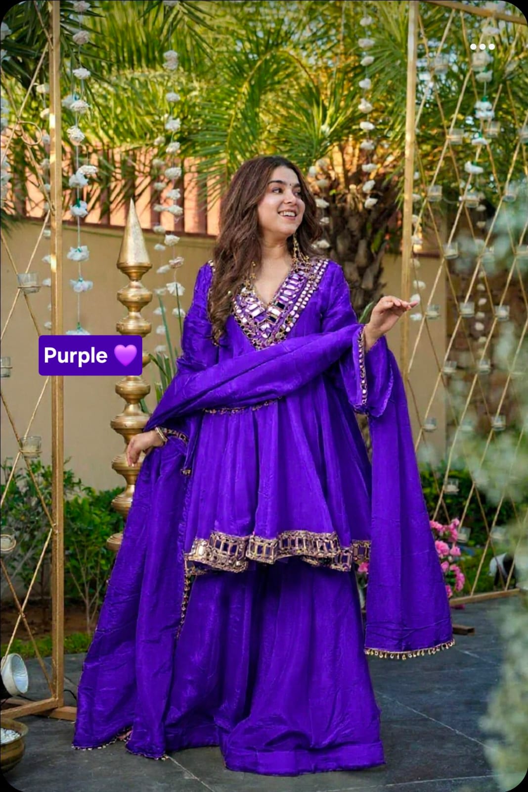 Aliya Cut Kediya Style Mirror Work Plazzo Set - Chinon Saree Online India - Buy at ₹1750 - Image 1