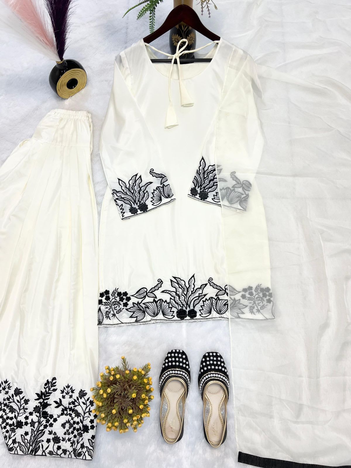 Designer Party Wear Top with Farshi Salwar Set - View 2