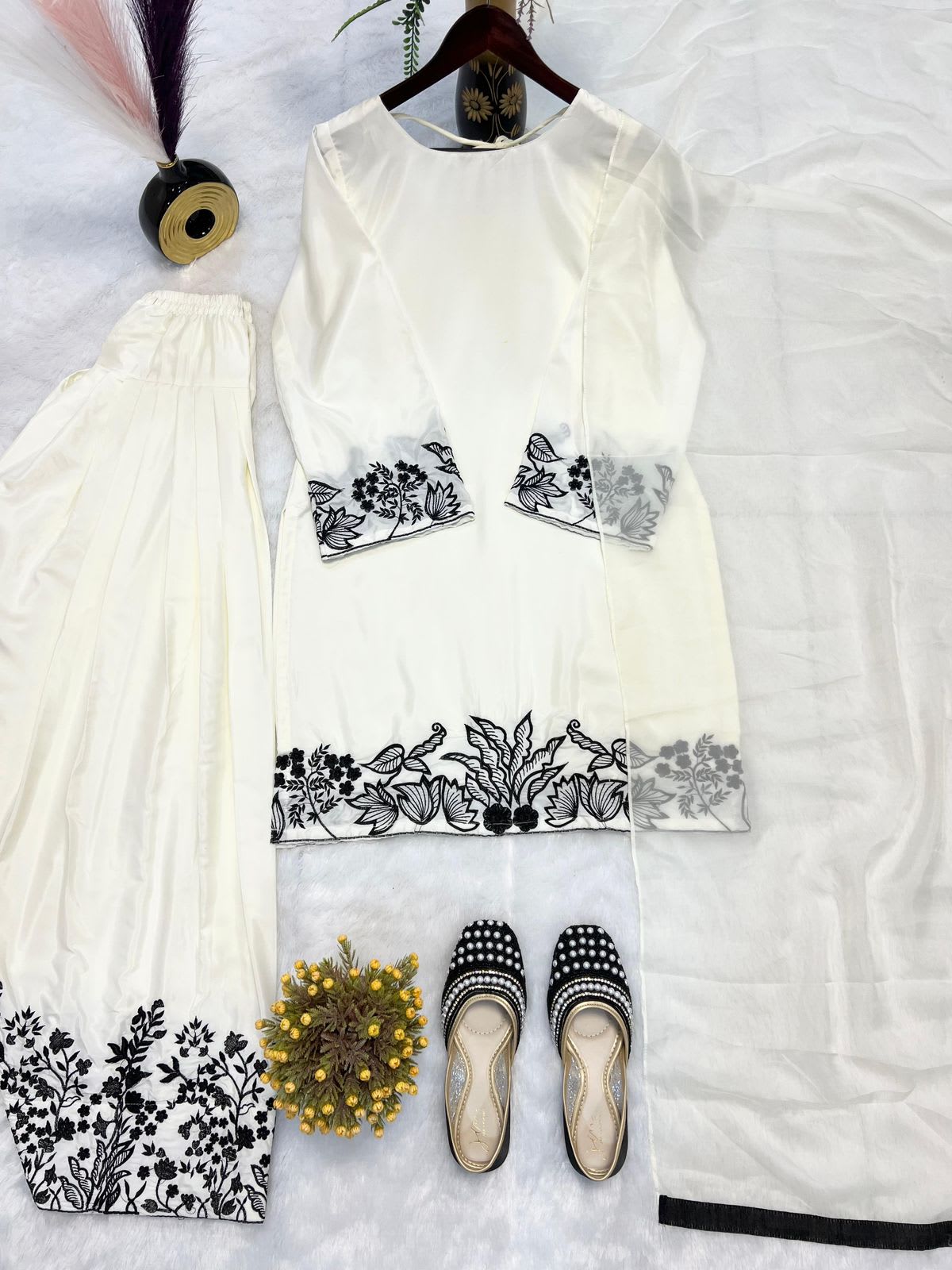 Designer Party Wear Top with Farshi Salwar Set - View 4