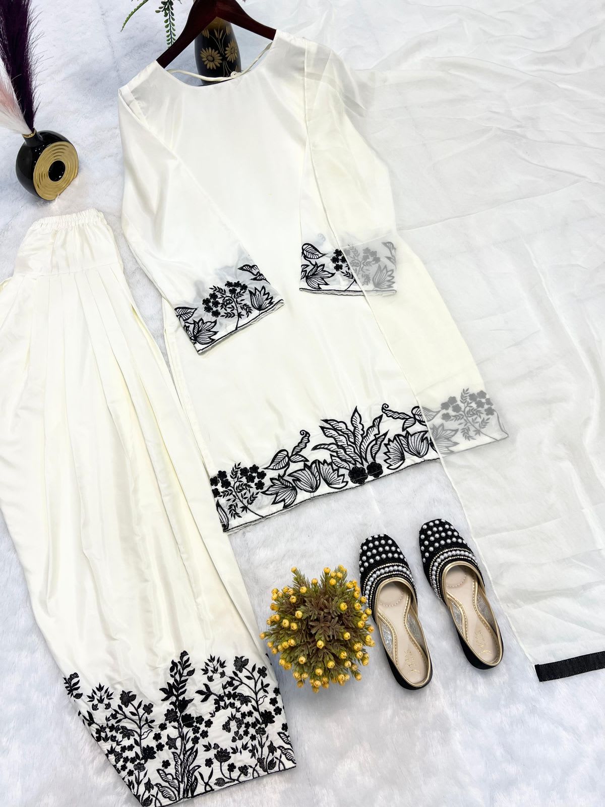 Designer Party Wear Top with Farshi Salwar Set - View 3