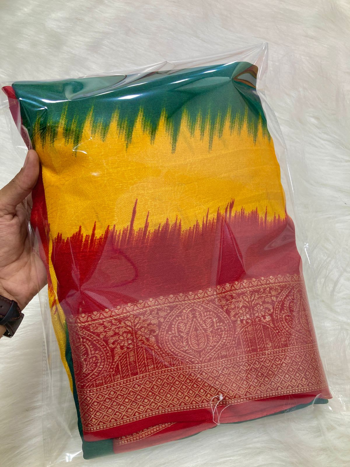 Traditional Weaving Print Pure Moss Saree - View 4