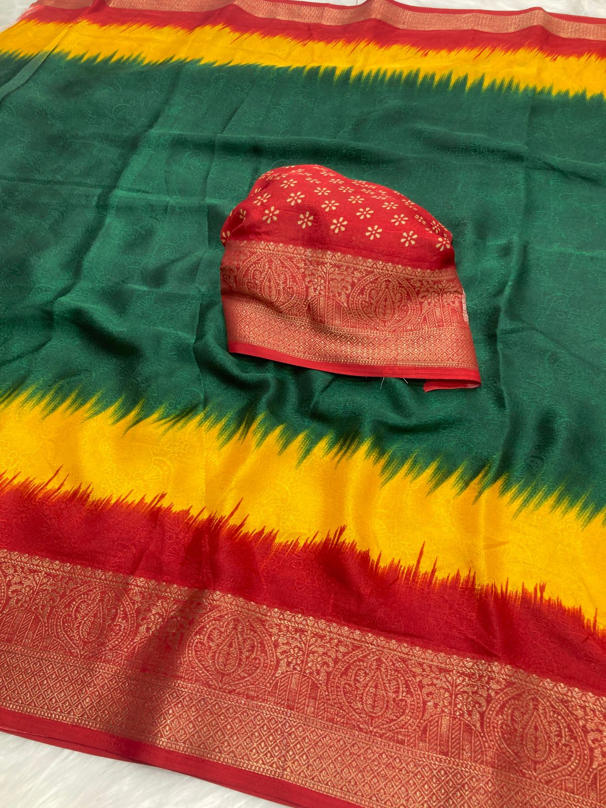 Traditional Weaving Print Pure Moss Saree - Moss Silk Saree Online India - Buy at ₹1099 - Image 1