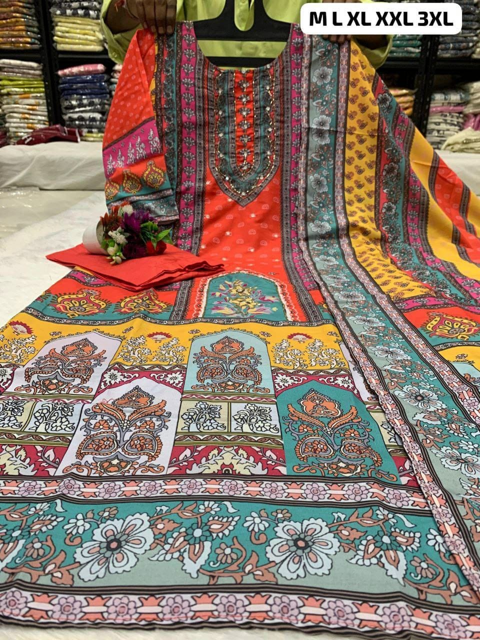 Pakistani Style Muslin Suit Set with Designer Dupatta - View 2