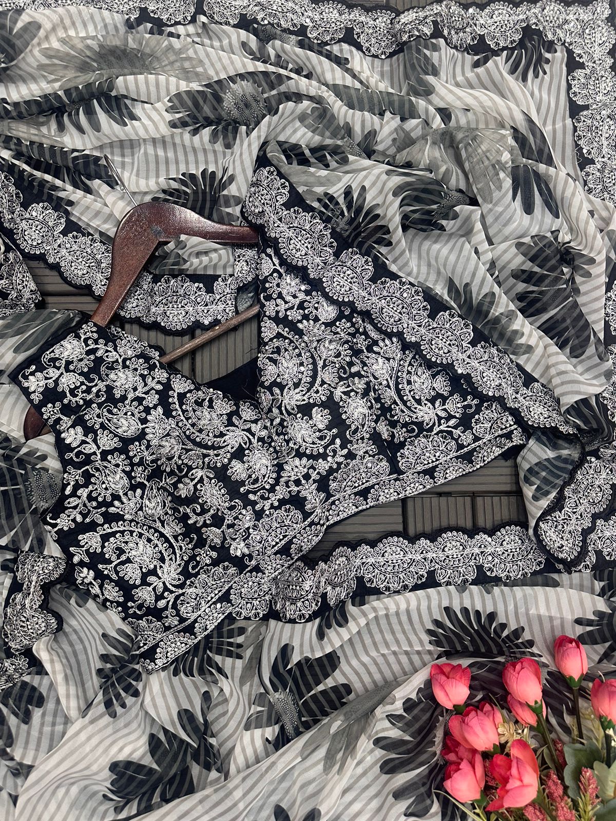 Trending Embroidery Cording Ready-to-Wear Saree - Georgette Saree Online India - Buy at ₹1650 - Image 1