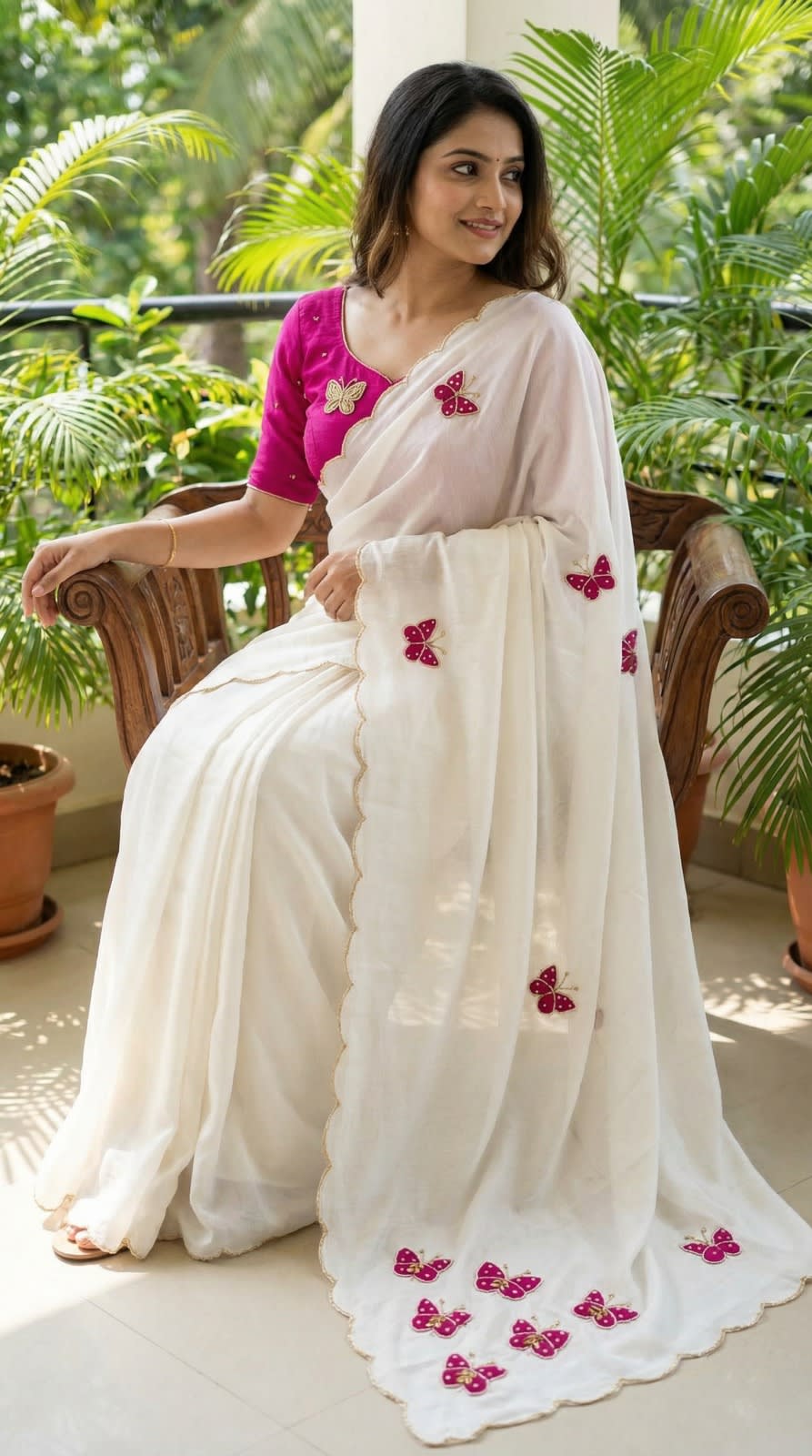 Designer Chinon Silk Saree – Catalogue: Butterfly - Chinon Saree Online India - Buy at ₹1599 - Image 1