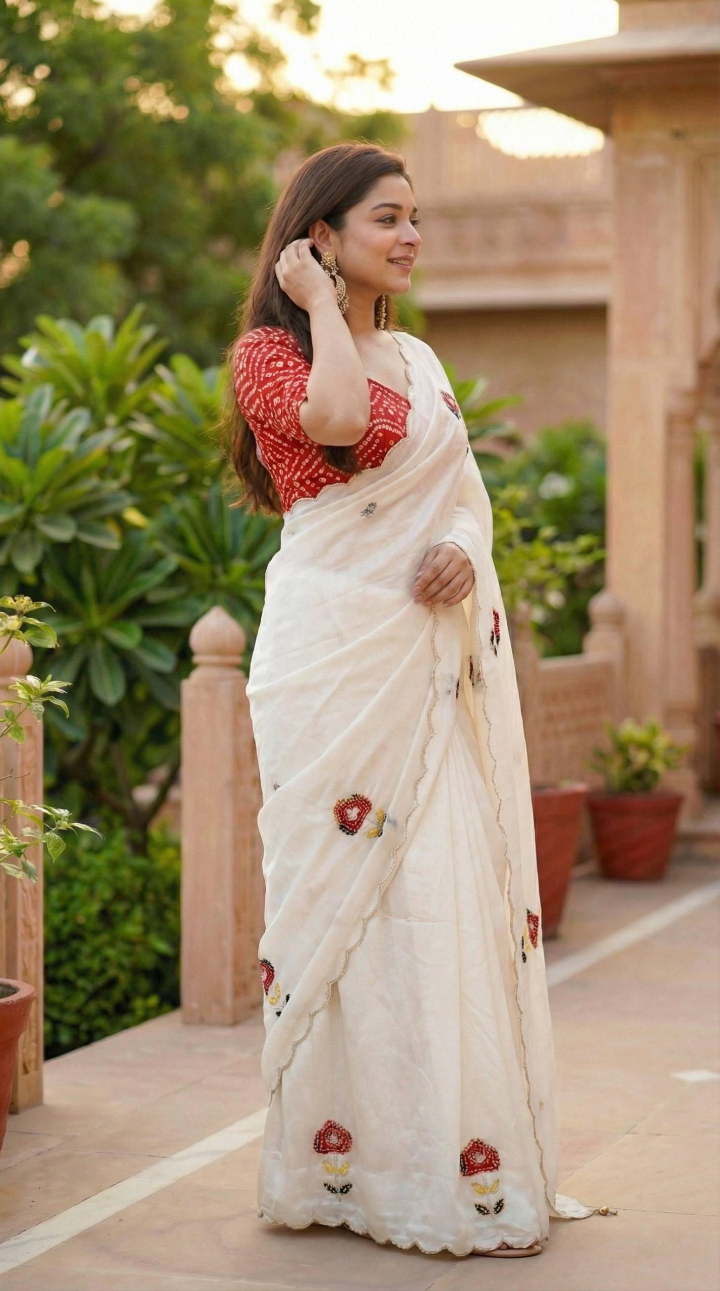 Designer Chinon Silk Saree – Handwork Collection - View 2