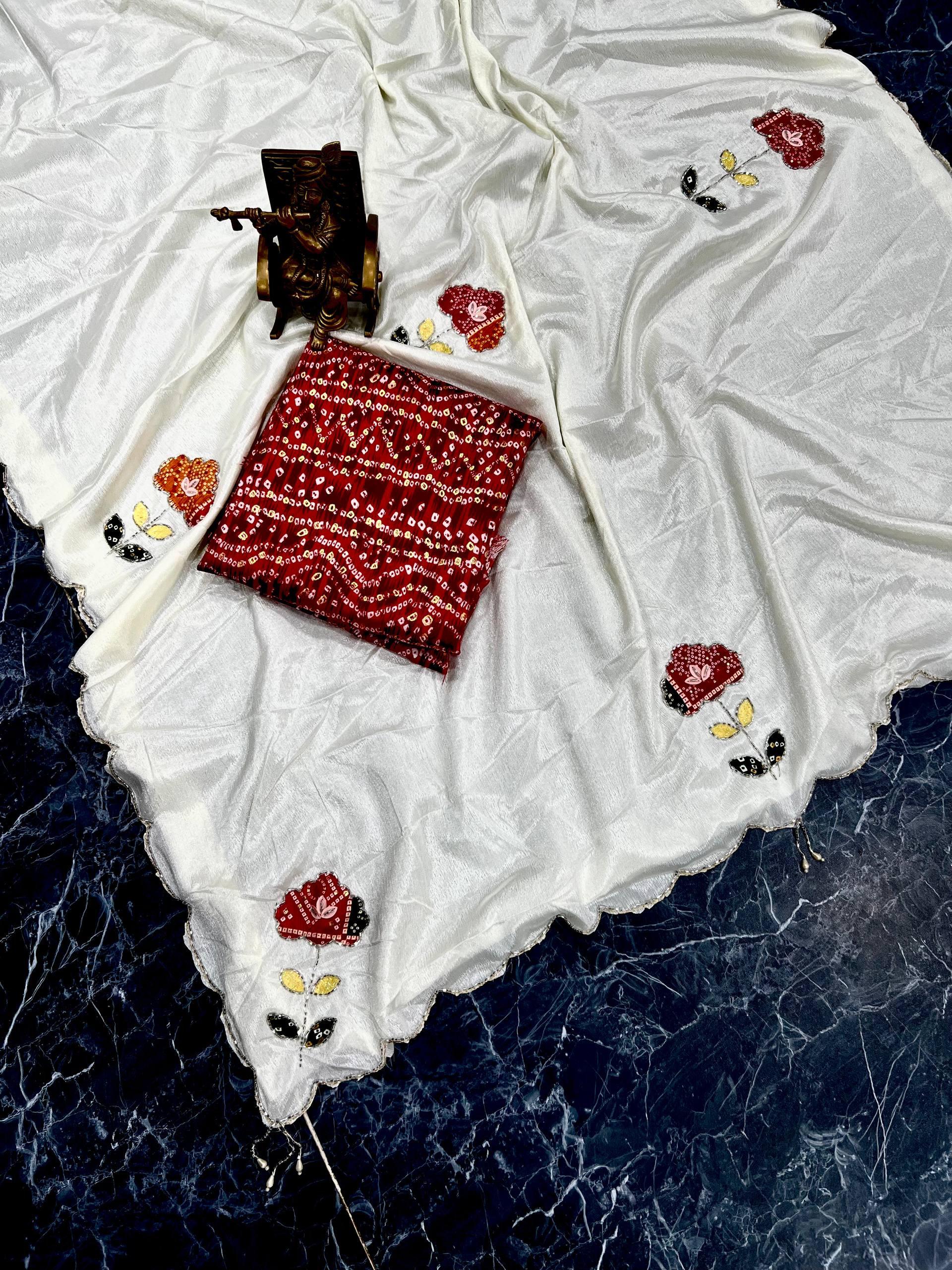 Designer Chinon Silk Saree – Handwork Collection - Chinon Saree Online India - Buy at ₹1799 - Image 1