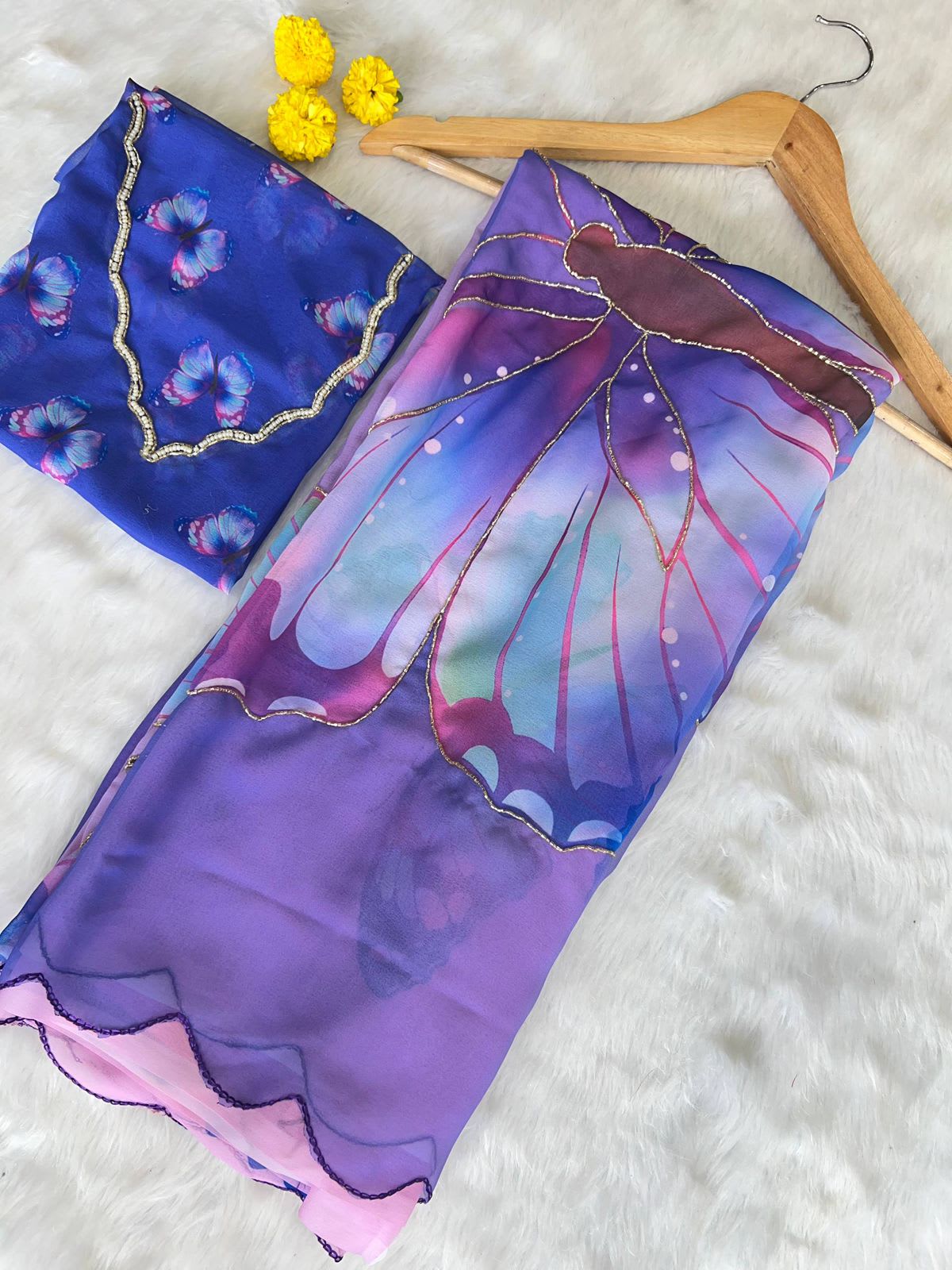 Soft Pure Georgette Handwork Saree - Georgette Saree Online India - Buy at ₹1299 - Image 1