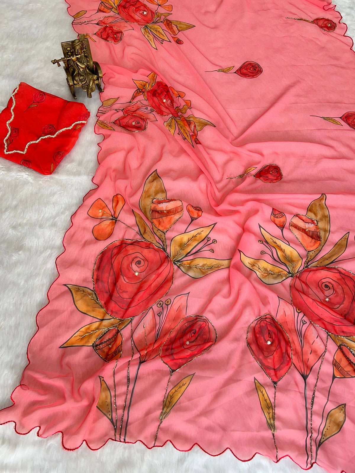 Soft Pure Georgette Handwork Saree - View 2