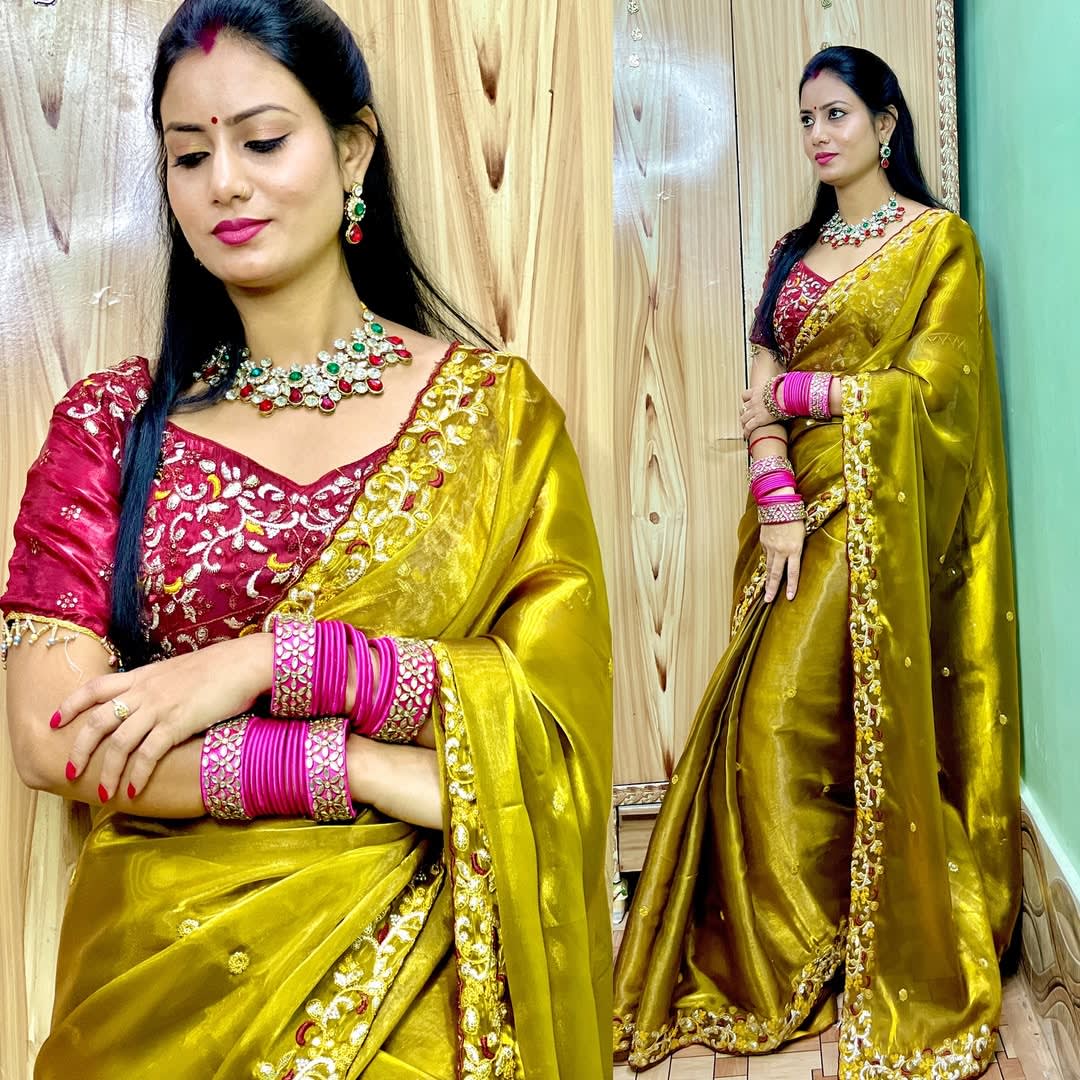 Designer Fendy Satin Saree – Catalog: Nushrat - Fendi Satin Silk Saree Online India - Buy at ₹1799 - Image 1